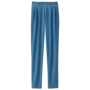 BELLUNA（ベルーナ）の「ゆったりタックニットデニムパンツ（フルレングスパンツ）」｜サックス