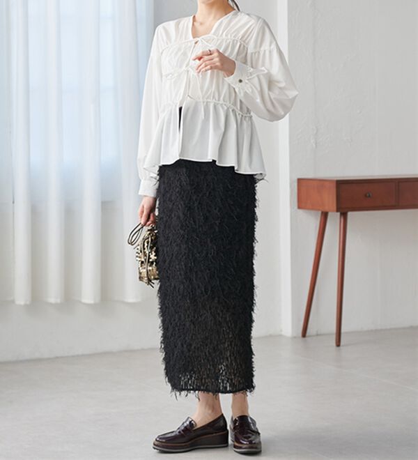 RANAN（ラナン）の「フロントリボンギャザーシャツ（シャツ）」｜詳細画像