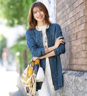 ルフラン（ルフラン）の「ギャザー使いデニムコート（ハーフコート）」｜インディゴ(コート丈)