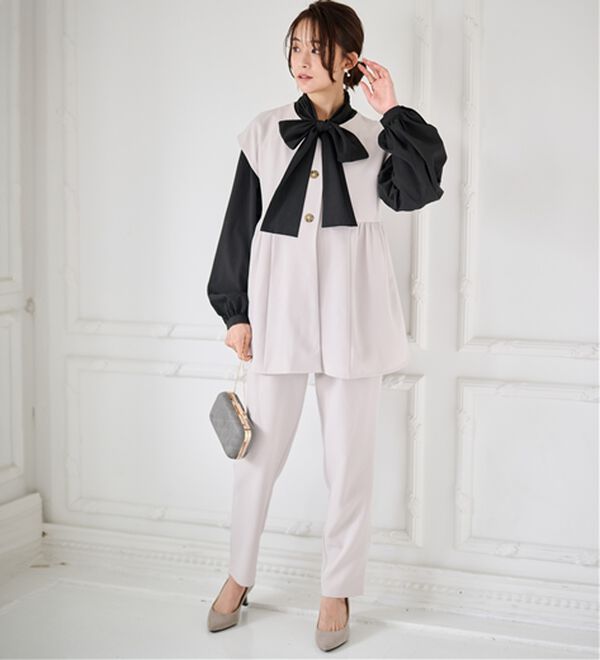 RANAN（ラナン）の「洗える！ペプラムギャザーベストセットアップ（パンツスーツ）」｜詳細画像