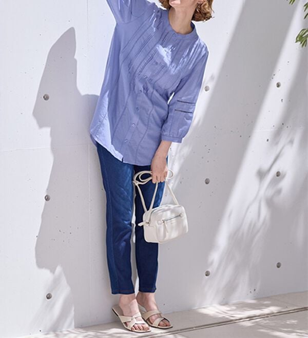 BELLUNA（ベルーナ）の「機能付リネン混ピンタック使いシャツチュニック（チュニック）」｜詳細画像