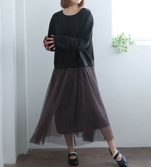 A HAPPY MARILYN（アハッピーマリリン）の「【Ｌ～６Ｌ】ゆるっと着られるチュールスカートドッキングワンピース（ドッキングワンピース）」｜ブラック&times;モカ