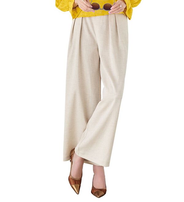 RANAN（ラナン）の「洗える！ひんやり！麻調素材タックワイドパンツ（フルレングスパンツ）」｜ベージュ
