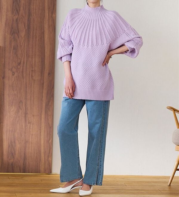 RANAN（ラナン）の「ハイネック求心柄ロング丈ニット（ニット・セーター）」｜詳細画像