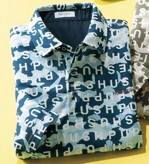 「＜ハッシュパピー・ゴルフ＞ドライタッチ総柄ポロシャツ（メンズポロシャツ）」｜ネイビー
