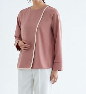 Pierrot（ピエロ）の「ラインデザインラップブラウス（ブラウス）」｜サーモン&times;アイボリー