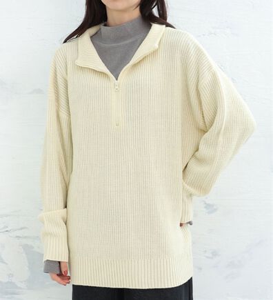 A HAPPY MARILYN（アハッピーマリリン）の「【大きいサイズ】【Ｌ～６Ｌ／選べる配色・同色】あぜ編みハーフジップニット（ニット・セーター）」
