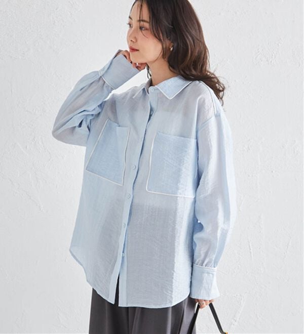 RANAN（ラナン）の「配色パイピングシアーシャツ（シャツ）」｜詳細画像