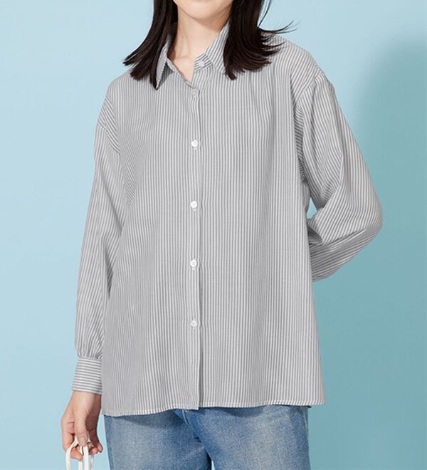 BELLUNA（ベルーナ）の「シアーストライプ素材ベーシックシャツ（シャツ）」｜詳細画像