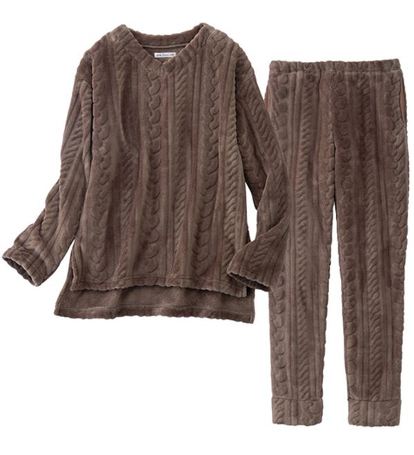 YU'NOW（ユナウ）の「ケーブルニット風フリースルームウェアセット（パジャマ・ルームウェア）」｜詳細画像