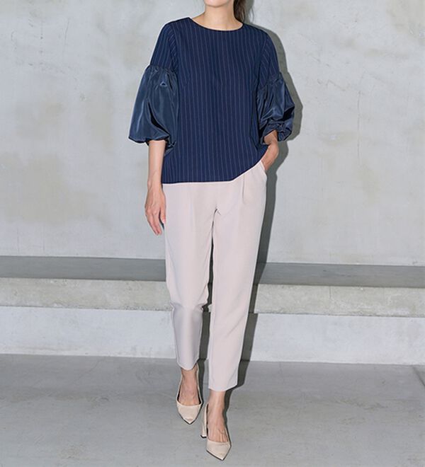 RANAN（ラナン）の「異素材使いピンストライプブラウス（ブラウス）」｜詳細画像
