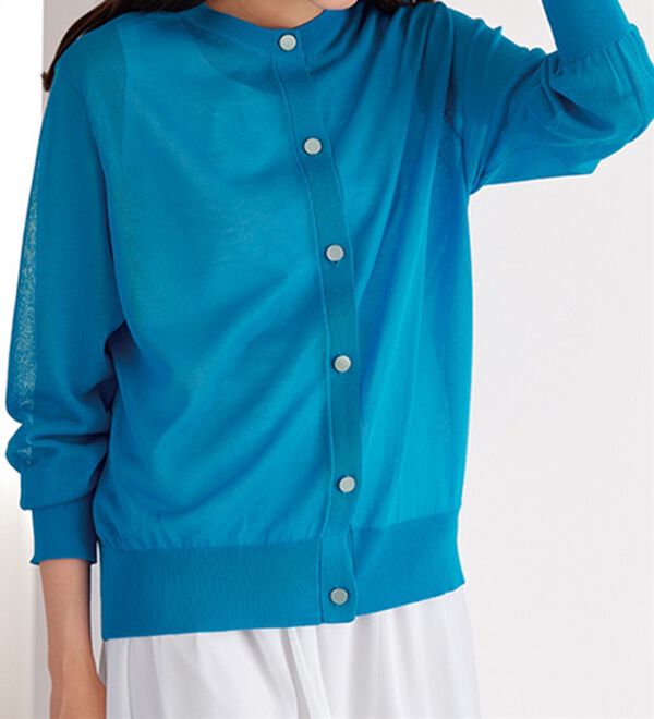 BELLUNA（ベルーナ）の「シアーニット２ＷＡＹカーディガン（ニット・セーター）」｜ターコイズ