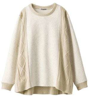 BELLUNA（ベルーナ）の「ケーブル柄ニット切替プルオーバー（カットソー）」｜杢アイボリー