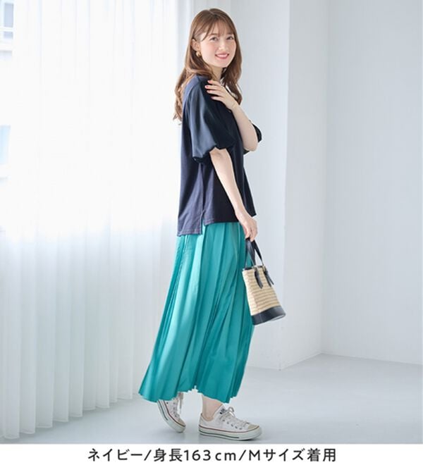 alotta（アロッタ）の「さらりと軽い袖異素材バルーンＴシャツ（カットソー）」｜詳細画像