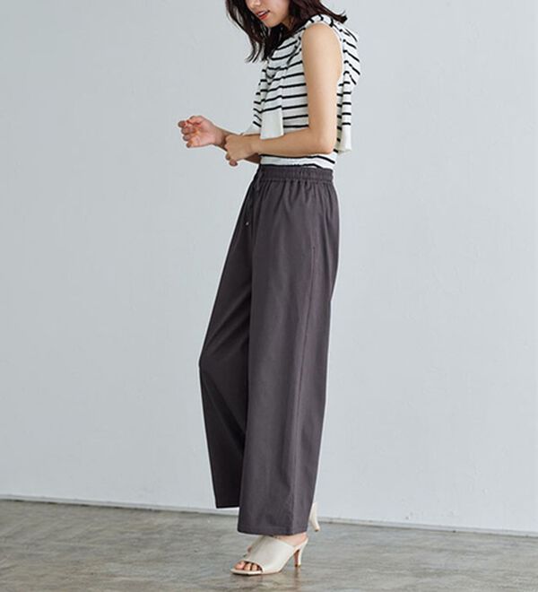 Pierrot（ピエロ）の「【選べる丈】ストレッチツイルワイドパンツ（ワイドパンツ・ガウチョ）」｜詳細画像