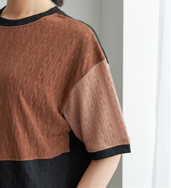 BELLUNA（ベルーナ）の「ミニケーブル柄パッチワーク風プルオーバー（カットソー）」｜詳細画像