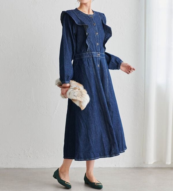 アメリヴィンテージ　デニム ロングワンピース バックリボン ADORABLE BACK RIBBON DENIM DRESS