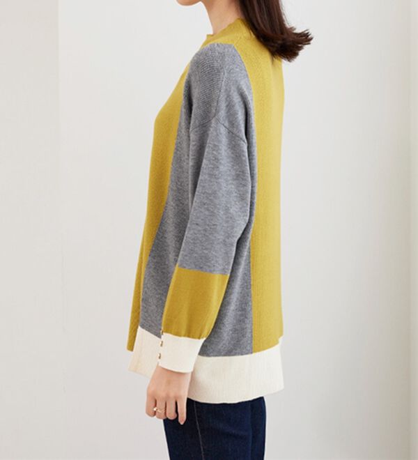 BELLUNA（ベルーナ）の「配色デザイン編地切替ニットプルオーバー（ニット・セーター）」｜詳細画像