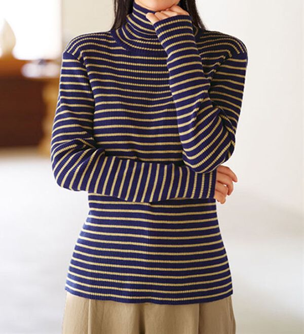 BELLUNA（ベルーナ）の「＜＆ｃｏｃｏｃｈｉ＞ハピネスコットン100％&times;吸湿発熱リブタートルニット（ニット・セーター）」｜詳細画像