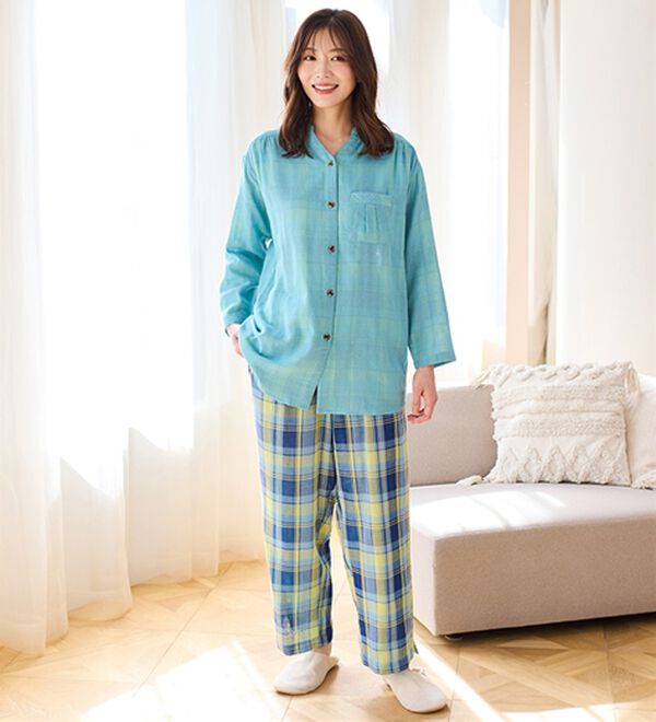 LAVIENNE（ラヴィエンヌ）の「【オーガニックコットン使用】綿１００％Ｗガーゼのルームパジャマ（パジャマ・ルームウェア）」｜ブルー