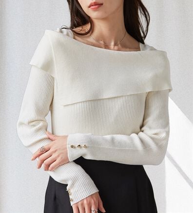 RANAN（ラナン）の「アシメオフショルリブニット（ニット・セーター）」