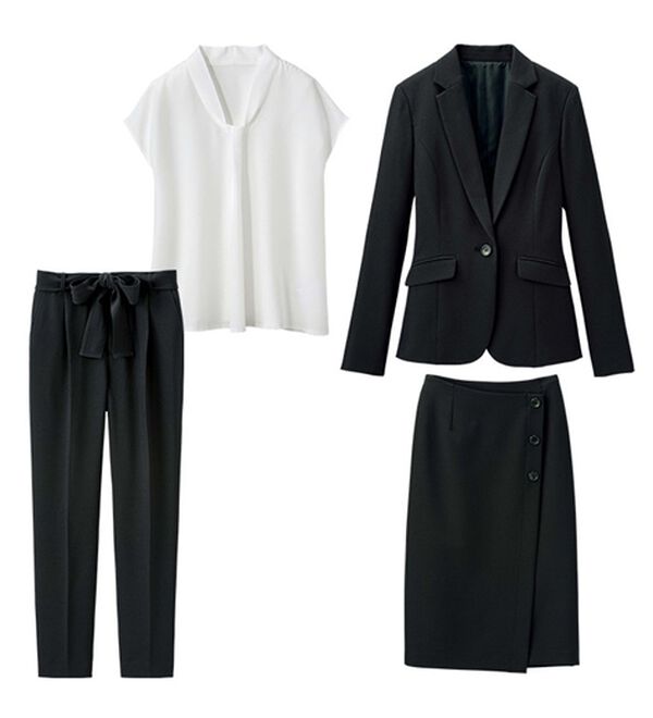 GeeRA（ジーラ）の「【ジャケット+2ボトム】洗えるストレッチ！ジャケット＆ブラウス＆パンツ＆スカートスーツセット（パンツスーツ）」｜詳細画像