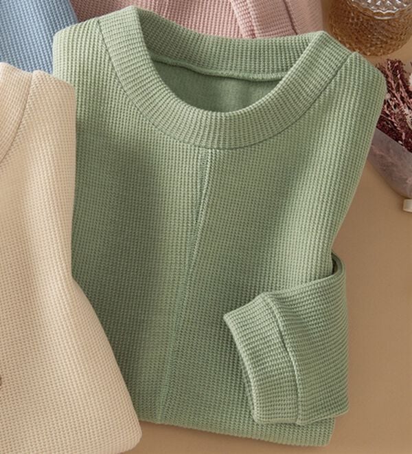 LAVIENNE（ラヴィエンヌ）の「チクチクしにくいニット見えプルオーバー（ニット・セーター）」｜抹茶