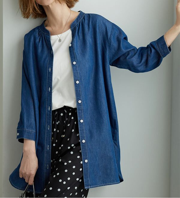 BELLUNA（ベルーナ）の「やわらかデニム素材シャツチュニック（チュニック）」｜詳細画像