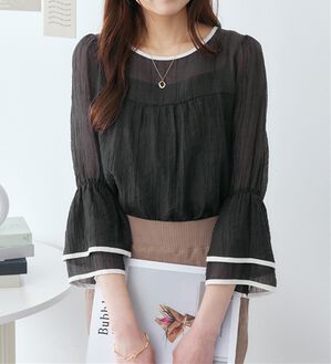 alotta（アロッタ）の「配色楊柳シアーブラウス（ブラウス）」｜ブラック