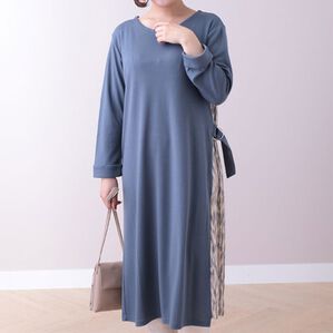 BELLUNA（ベルーナ）の「サイドプリーツデザインワンピース（カットソーワンピース）」｜ブルーグレー系
