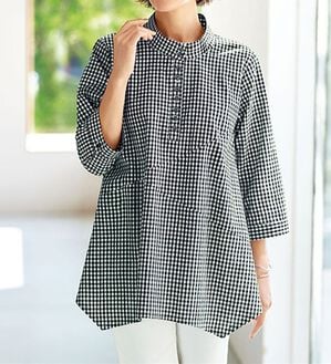 BELLUNA（ベルーナ）の「綿１００％スラブ素材スタンド衿切替ブラウス（ブラウス）」｜ギンガムチェック