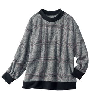 BELLUNA（ベルーナ）の「リブ使い裏起毛プリントプルオーバー（カットソー）」｜ブラック系