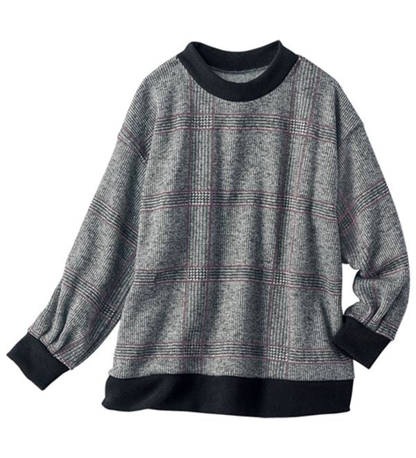 BELLUNA（ベルーナ）の「リブ使い裏起毛プリントプルオーバー（カットソー）」｜ブラック系