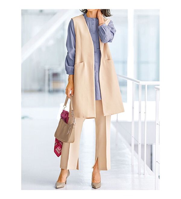 BELLUNA（ベルーナ）の「ダブルクロス素材スリットデザインパンツ（フルレングスパンツ）」｜詳細画像