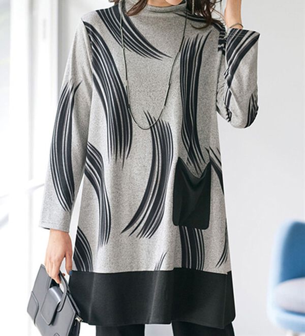 BELLUNA（ベルーナ）の「モダンプリントたっぷりシルエットチュニック（チュニック）」｜グレー系
