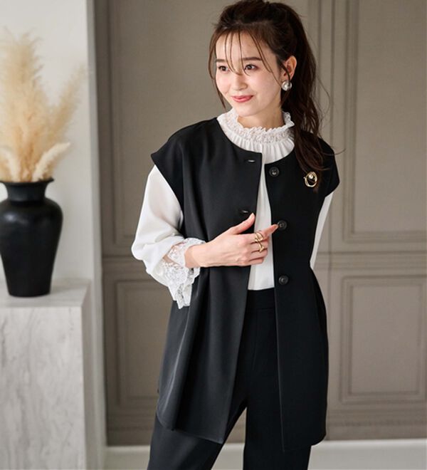 RANAN（ラナン）の「洗える！ペプラムギャザーベストセットアップ（パンツスーツ）」｜詳細画像