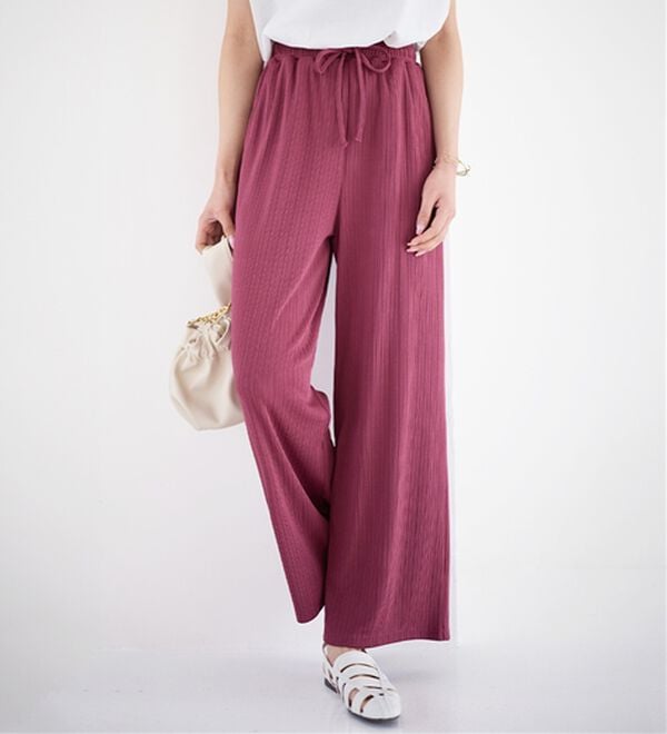 alotta（アロッタ）の「【選べる丈】のびのびストレッチリブワイドパンツ（クロップドパンツ）」｜ラズベリー フルレングス丈