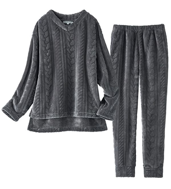 YU'NOW（ユナウ）の「ケーブルニット風フリースルームウェアセット（パジャマ・ルームウェア）」｜詳細画像