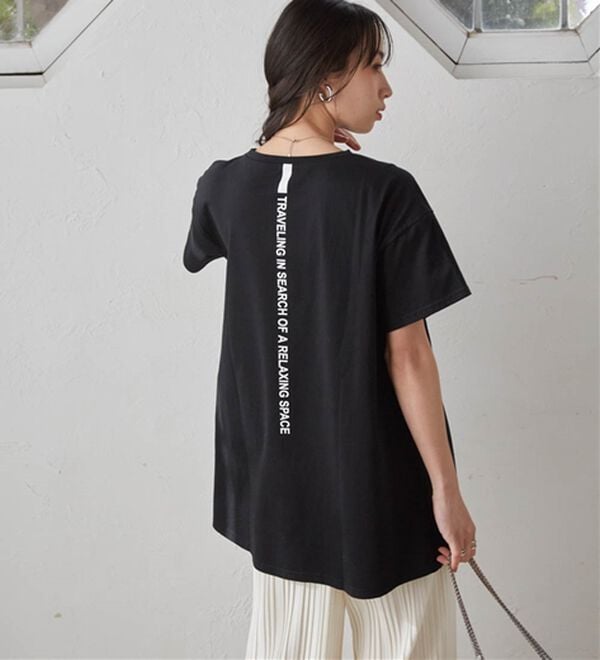 RANAN（ラナン）の「【ひんやり】ロゴプリントチュニックTシャツ（Tシャツ）」｜詳細画像