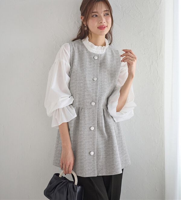 GeeRA（ジーラ）の「入学・卒業にも！華やかニットツイードペプラムジレベスト（ベスト）」｜詳細画像