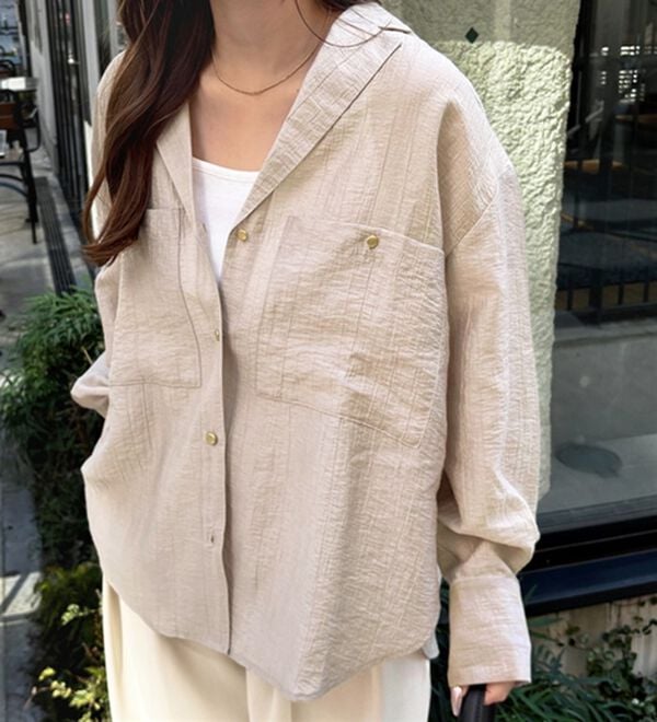 GeeRA（ジーラ）の「しぼ感素材開衿シャツ（シャツ）」｜詳細画像