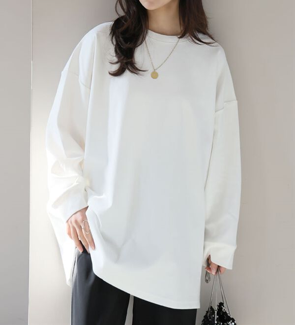A HAPPY MARILYN（アハッピーマリリン）の「【Ｍ～８Ｌ／選べる袖丈】綿トレーナーライクビッグシルエットＴシャツ（Tシャツ）」｜詳細画像