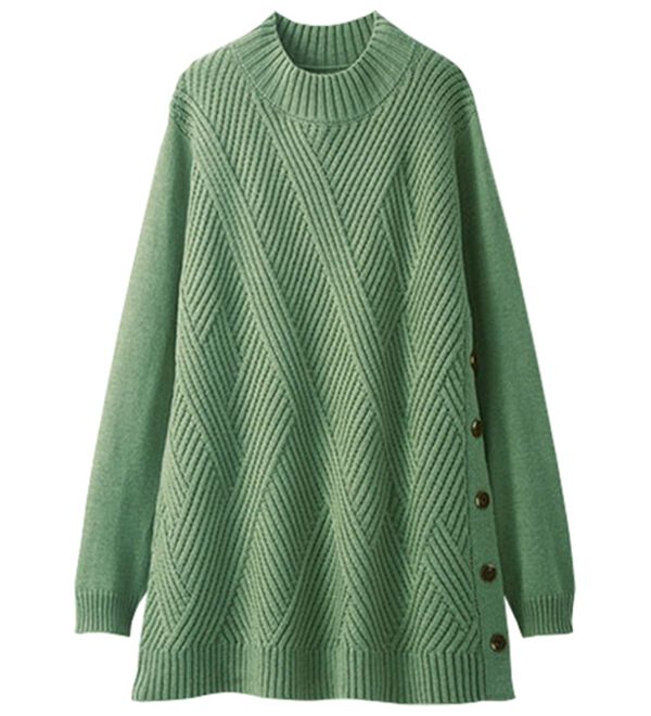 BELLUNA（ベルーナ）の「サイドボタン編地切替ニットチュニック（チュニック）」｜詳細画像