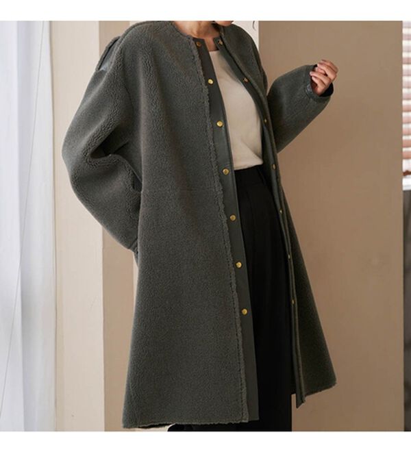 GRIFFIN 甘辛 リバーシブル ヘリンボーンボアコート sizeS ITALY製