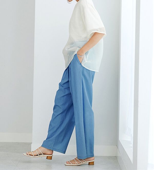 GeeRA（ジーラ）の「【接触冷感】穿いて感激！キレイ見えする楽ちんワイドデニムパンツ（ワイドパンツ・ガウチョ）」｜詳細画像