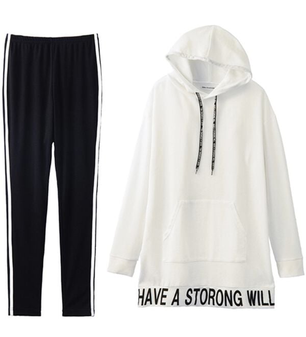 YU'NOW（ユナウ）の「ロゴチュニックパーカーレギンスセット（パジャマ・ルームウェア）」｜詳細画像