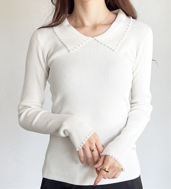 GeeRA（ジーラ）の「【YOUING.】パール衿リブニット（ニット・セーター）」｜詳細画像