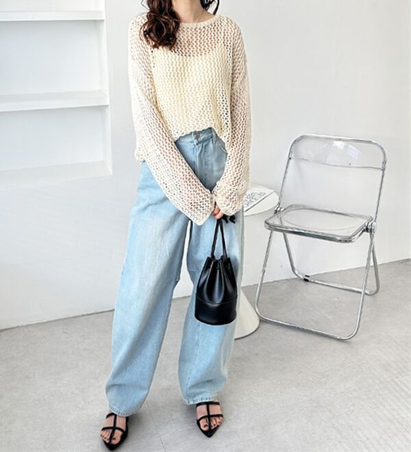 GeeRA（ジーラ）の「透かし編みメッシュニットプルオーバー（ニット・セーター）」｜詳細画像