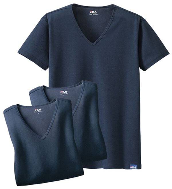 「【３枚組】＜フィラ＞肌側綿１００％風通すインナー（メンズ肌着・インナーウェア）」｜ネイビー3枚組 半袖V首