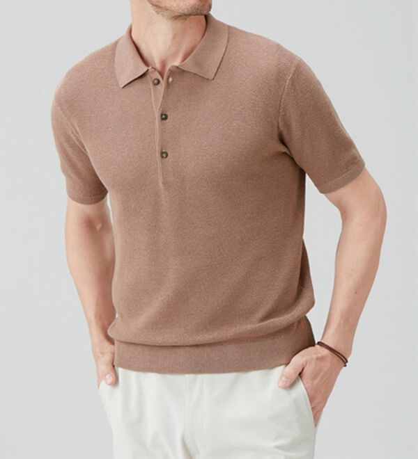 「＜コムルヴァン・オム＞大人の逸品！ざっくり編みのニットポロシャツ（メンズシャツ）」｜詳細画像